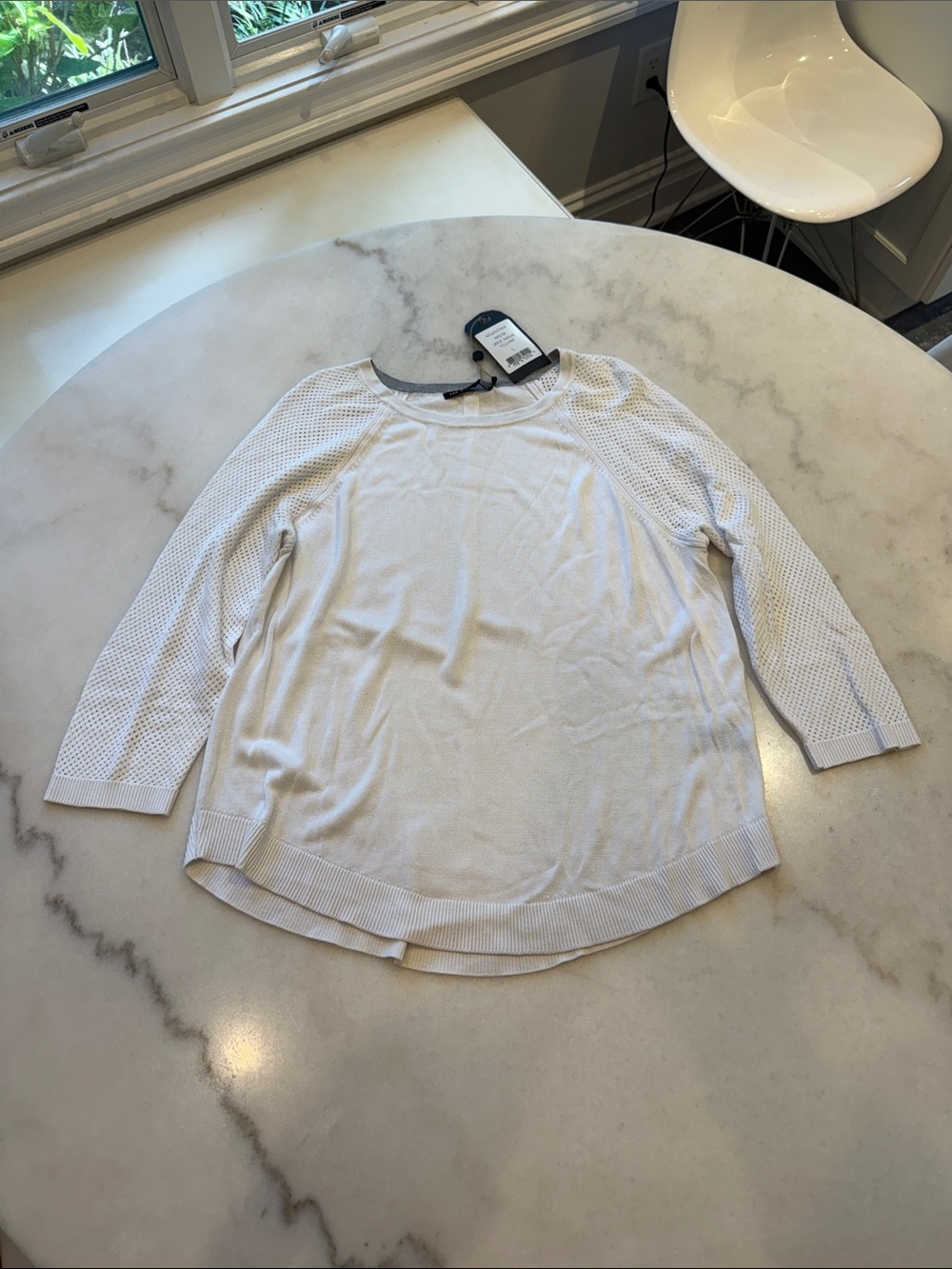 NWT rag & bone ivory mesh open weave 3/4 Sleeve Sweater